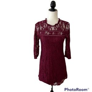 Burgundy Lace Shift Dress